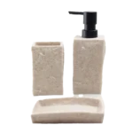 Aminsuk 3-Piece Beige Stone Bathroom Set with Dispenser, Toothbrush Holder & Soap Dish