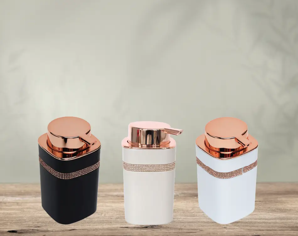 Modern unbreakable bathroom dispenser for soap and shampoo by Aminsuk