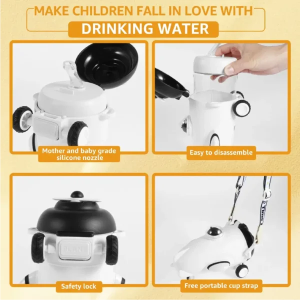Portable kids airplane water bottle with strap