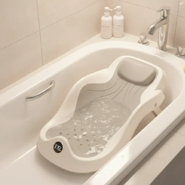 Soft mesh baby bath seat with thermal indicator