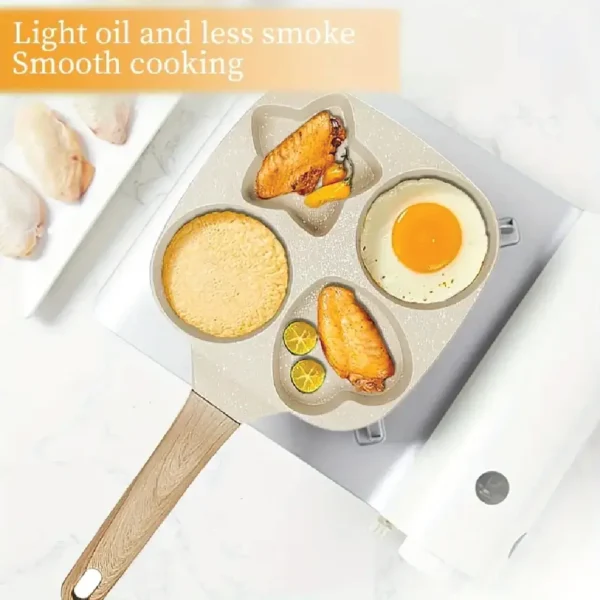4 hole non-stick egg omelette frying pan with wooden handle
