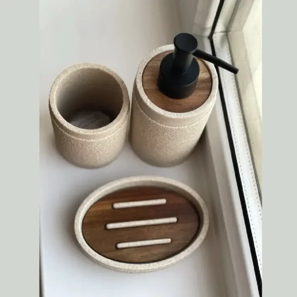 Beige Stone Look Bathroom Accessory Set