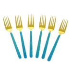 Aminsuk Royal Azure Gold Dinner Fork Set with blue textured handle and gold stainless steel finish