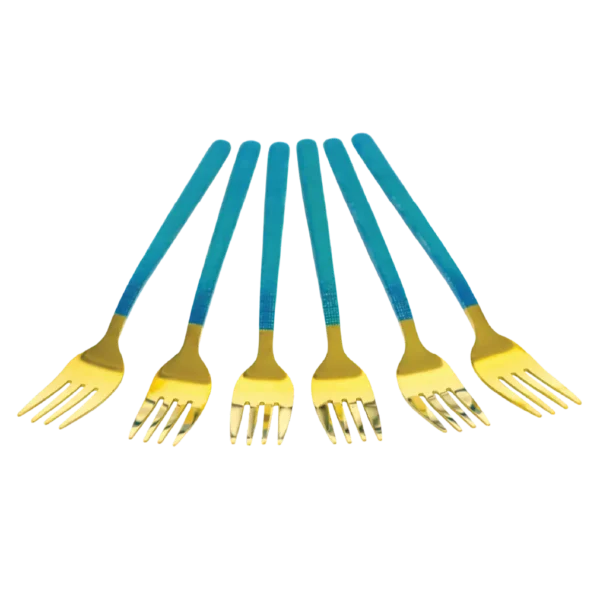 Luxury gold dinner forks with royal blue handle by Aminsuk