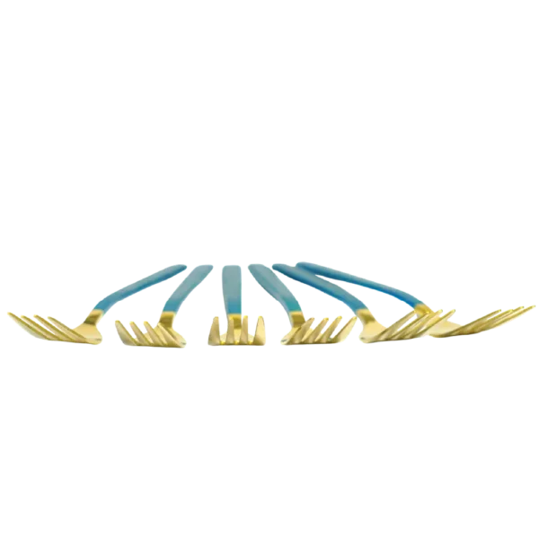 Premium Aminsuk gold dinner forks with azure blue textured handle