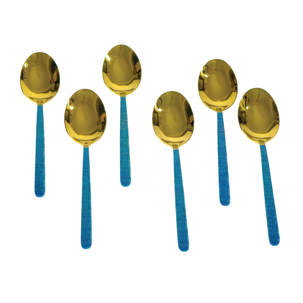 Aminsuk Azure Gold Stainless Steel Coffee Spoon Set with blue handle premium design