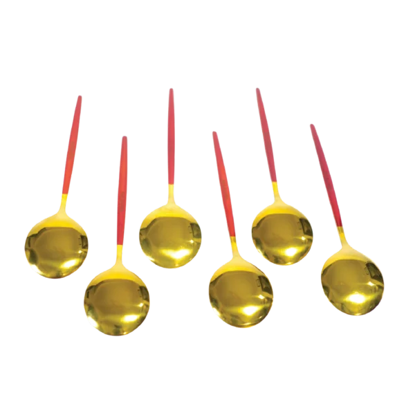 Luxury gold soup spoon set with red handle stainless steel by Aminsuk