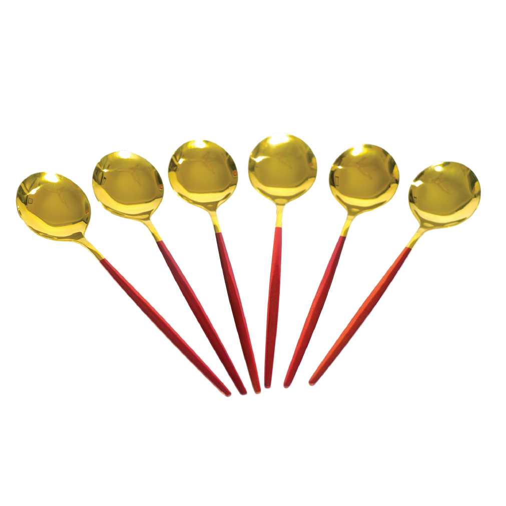 Aminsuk RoyalGold red handle gold plated stainless steel soup spoon set 6 pieces