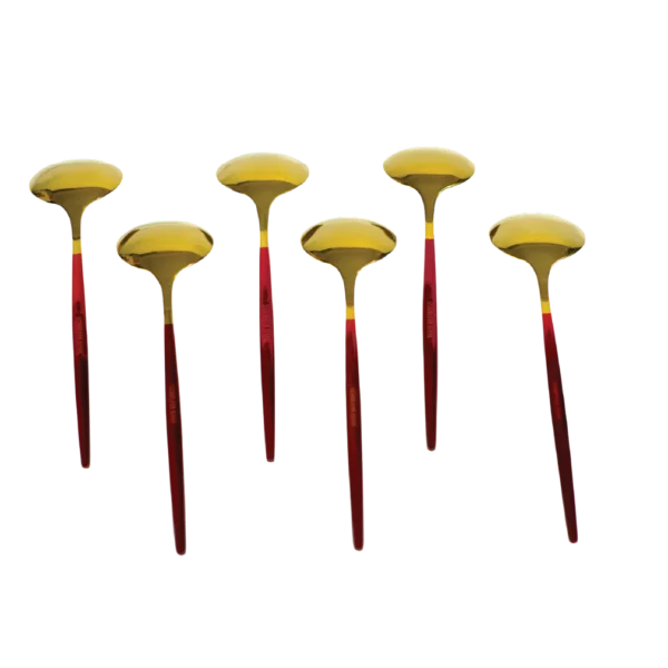 Stainless steel gold soup spoon set red handle Aminsuk