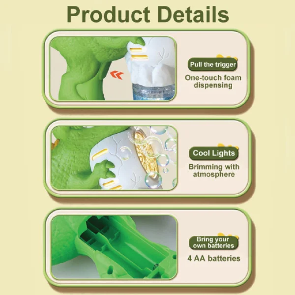 Electric dinosaur bubble blaster with colorful LED by Aminsuk